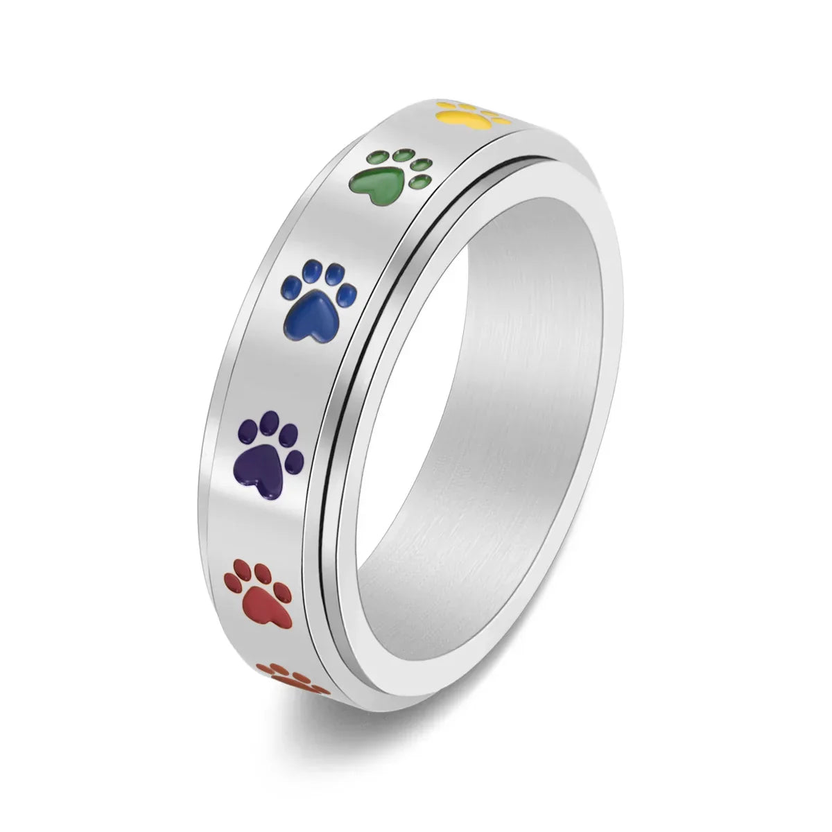 Spinning Stress Reducing Paw Ring – Edelstahl mit Regenbogenpfoten