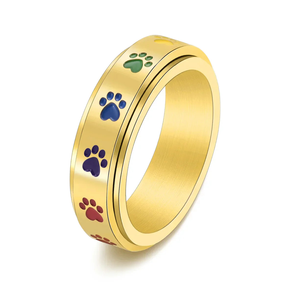 Spinning Stress Reducing Paw Ring – Edelstahl mit Regenbogenpfoten