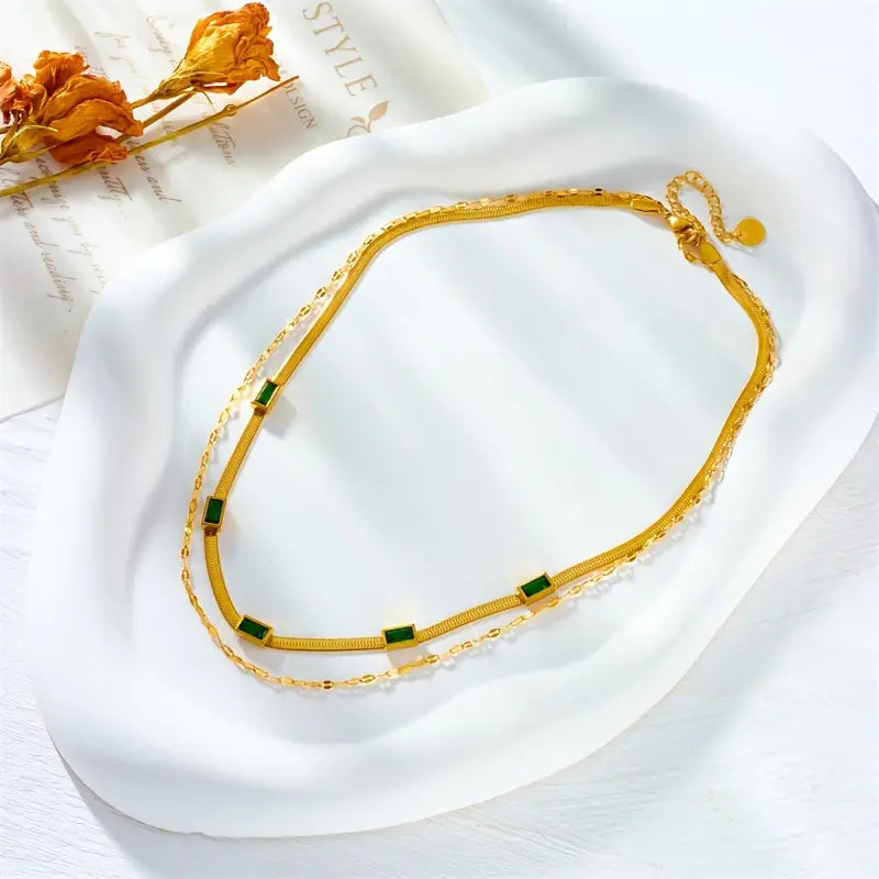 Sorella Gem Doppelschicht-Retro-Halskette | Gold