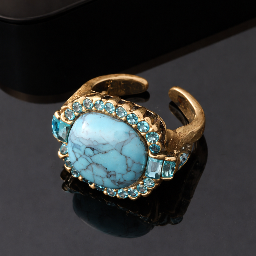 Retro Art Déco Ring in Türkis und Gold