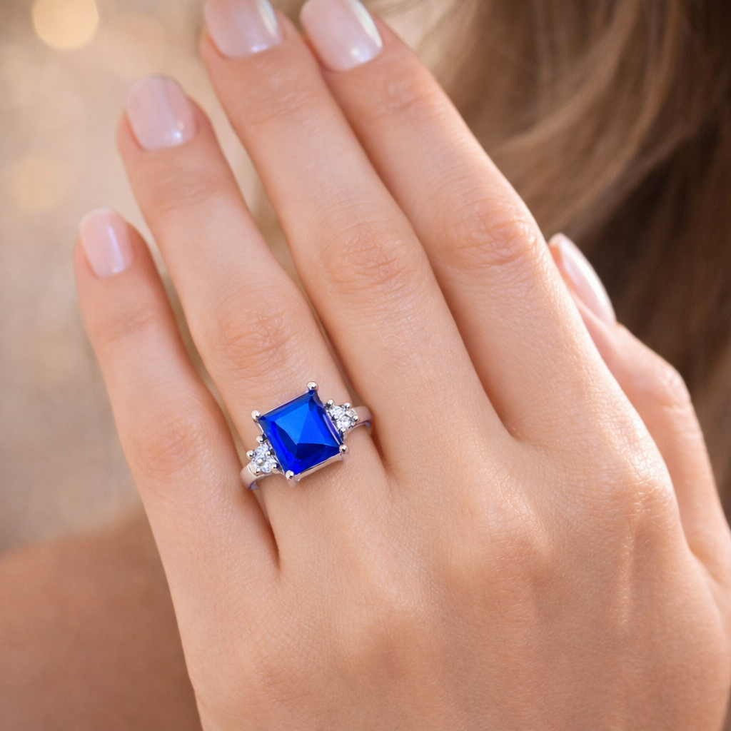 Ring mit Saphir im Oktagon-Schliff | Weißgold