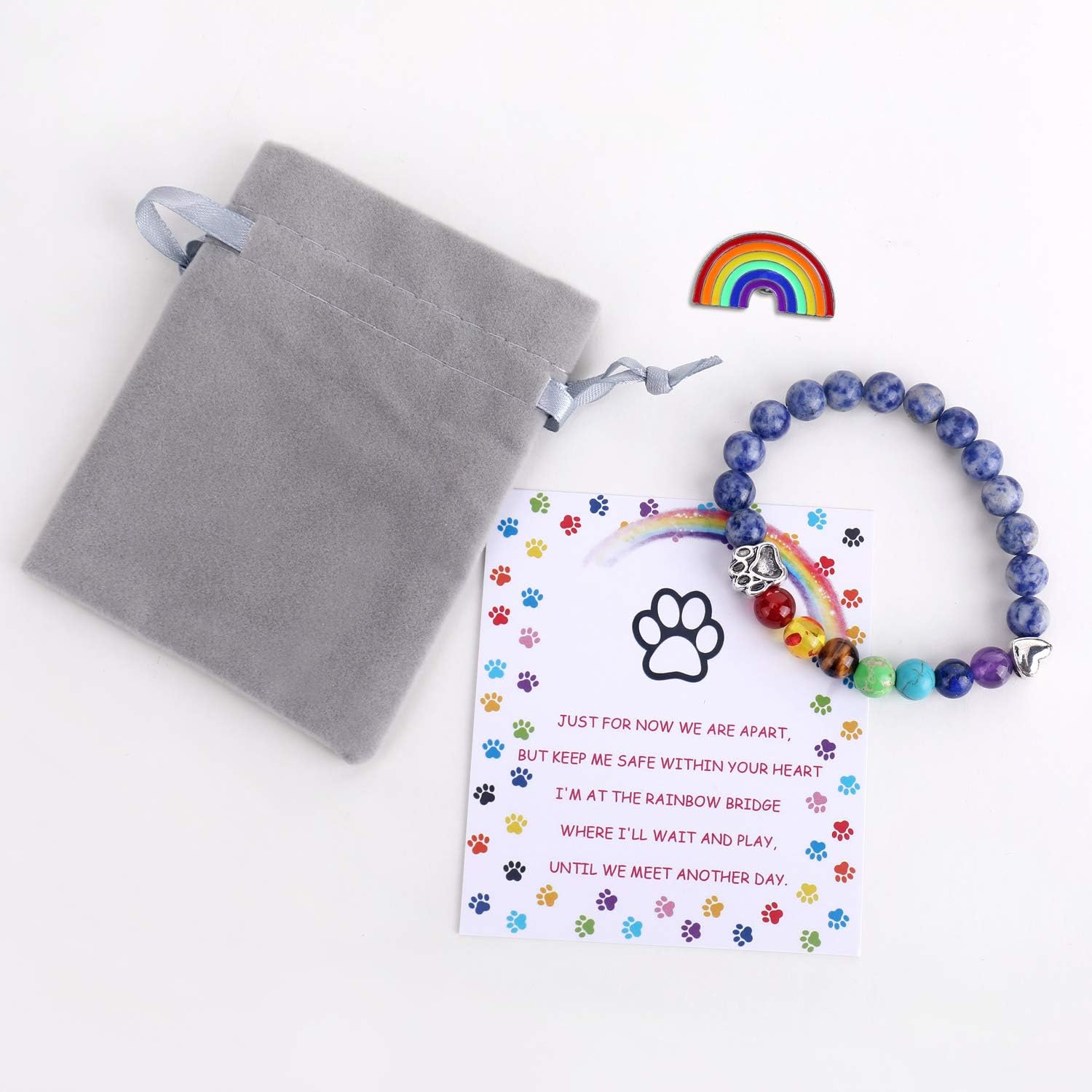 Rainbow Bridge Memorial Armband – 7 Chakra-Perlen Geschenk zum Verlust eines Haustieres