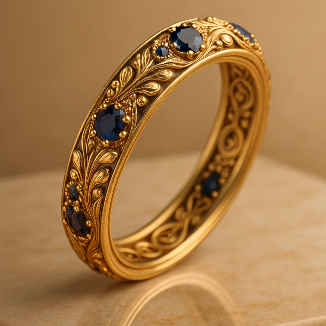 Exotischer Ring mit feinem blauen Zirkonia-Blatt