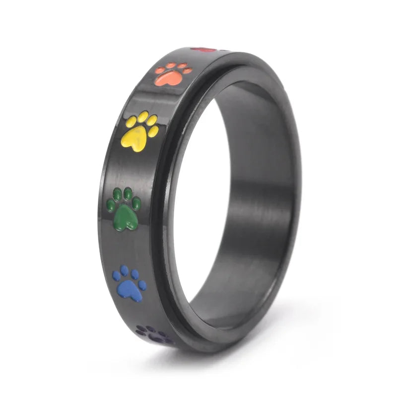 Spinning Stress Reducing Paw Ring – Edelstahl mit Regenbogenpfoten