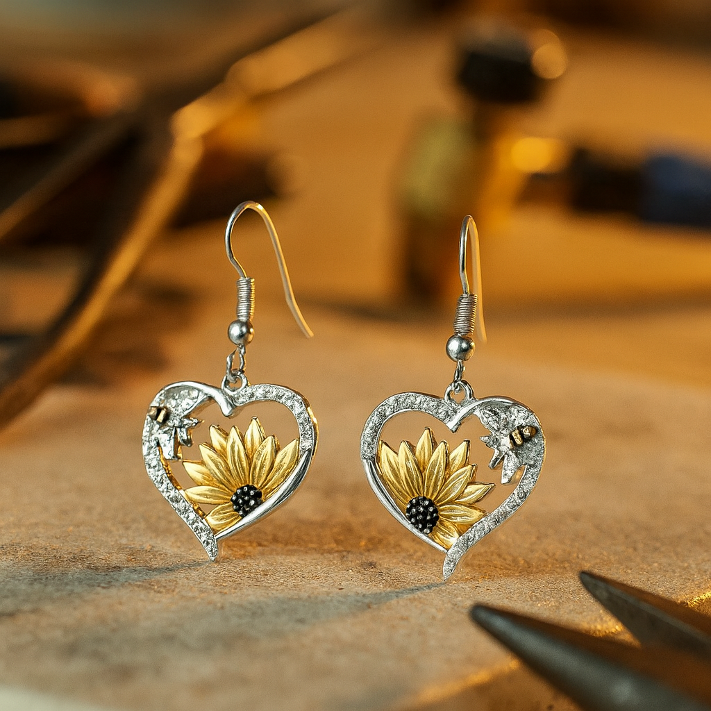 Retro Boho Sonnenblumen- & Bienenherz-Ohrringe