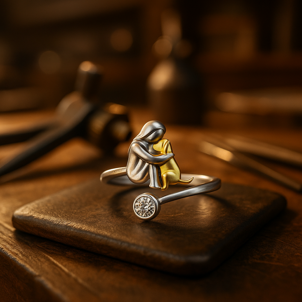 Silberner Hundering mit Zirkonia – verstellbar und handgefertigt