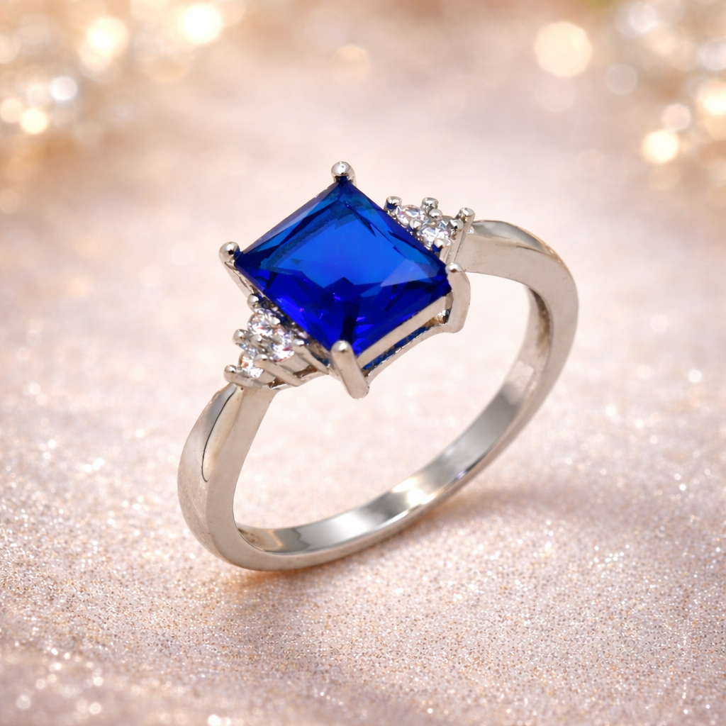 Ring mit Saphir im Oktagon-Schliff | Weißgold